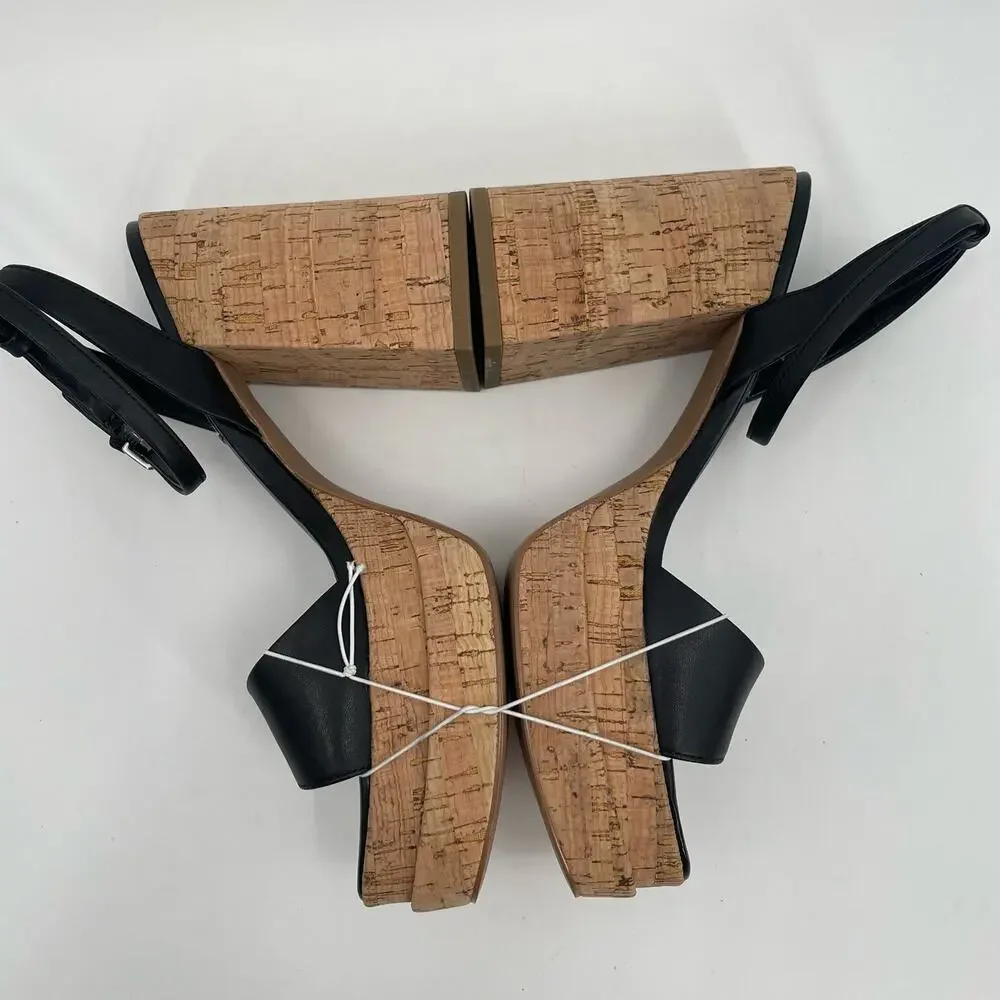 NEW STEVE MADDEN Warped Heels Size 10 Platform Leather Black Cork Y2K Inspired
